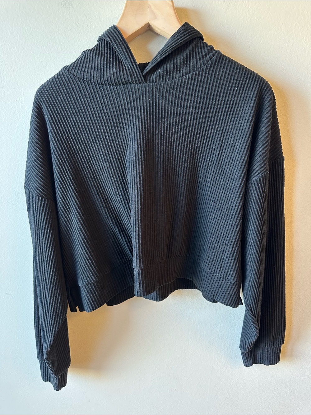 Alo Yoga Ribbed Cropped Hoodie Set in Black